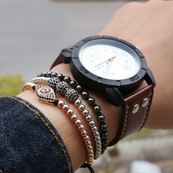 Rose Gold Shamballa Crystal Beaded Rope Bracelet - Picture 2 of 8